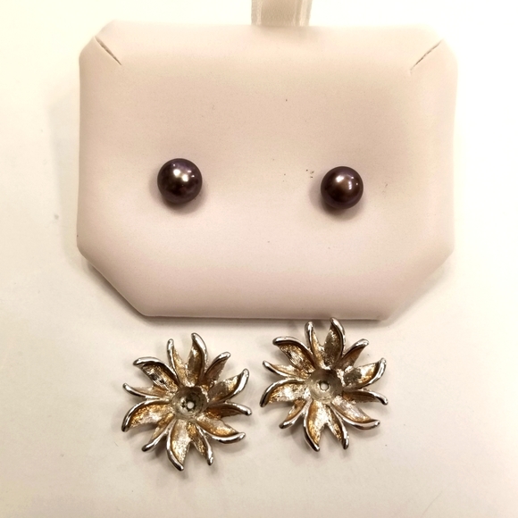 ❣REDUCED Oscar De La Renta Purple Fresh Pearls Silver Purple Convertible Earring - Picture 4 of 8